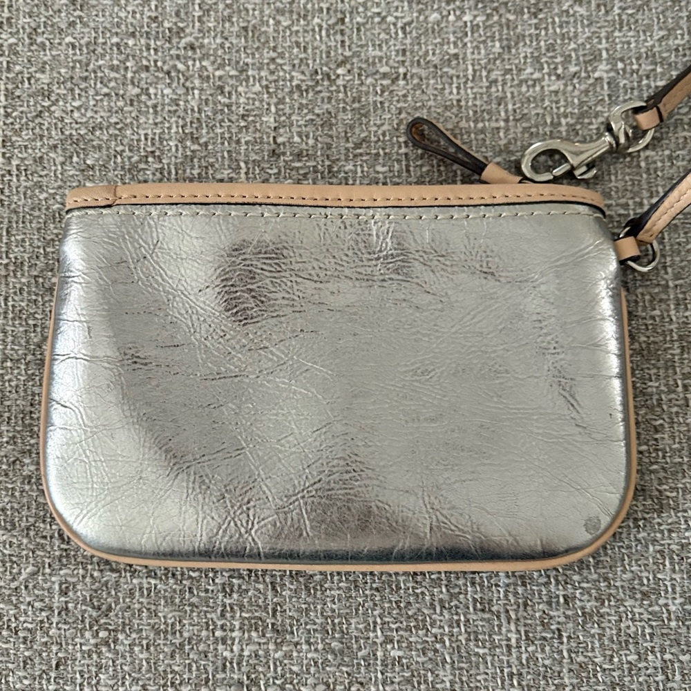 Metallic Silver Leather Coach Wristlet - Picture 4 of 6